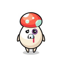 injured mushroom character with a bruised face