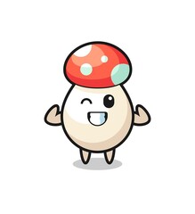 the muscular mushroom character is posing showing his muscles