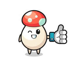 cute mushroom with social media thumbs up symbol