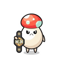 mushroom mascot character as a MMA fighter with the champion belt