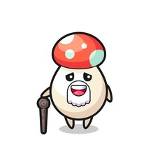 cute mushroom grandpa is holding a stick