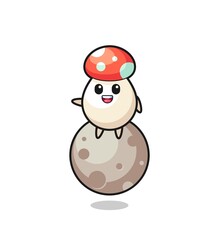 illustration of mushroom cartoon sitting on the moon