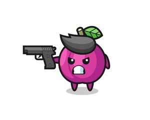 the cute plum fruit character shoot with a gun
