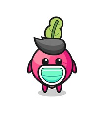 cute radish cartoon wearing a mask