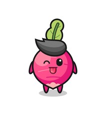 cute radish character in sweet expression while sticking out her tongue