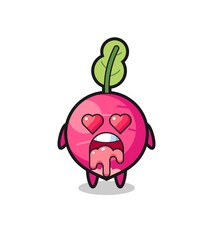 the falling in love expression of a cute radish with heart shaped eyes