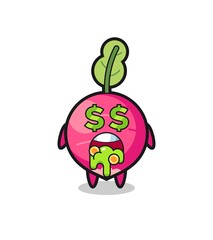 radish character with an expression of crazy about money
