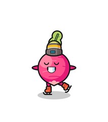 radish cartoon as an ice skating player doing perform