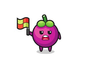 mangosteen character as line judge putting the flag up