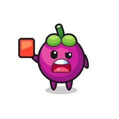 mangosteen cute mascot as referee giving a red card