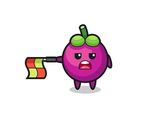mangosteen character as line judge hold the flag straight horizontally