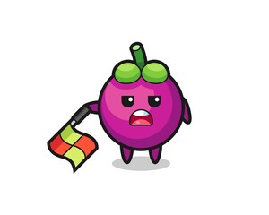 mangosteen character as line judge hold the flag down at a 45 degree angle
