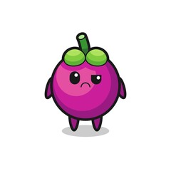 the mascot of the mangosteen with sceptical face