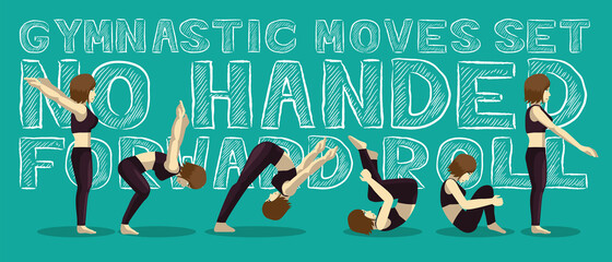 Gymnastic Moves Set No Handed Forward Roll Manga Cartoon Vector Illustration