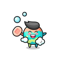 bath bombs character is bathing while holding soap