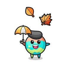 cartoon of the cute bath bombs holding an umbrella in autumn