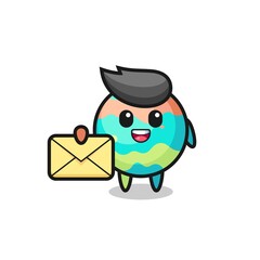 cartoon illustration of bath bombs holding a yellow letter