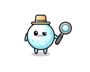 Naklejka premium the mascot of cute snow ball as a detective