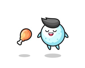 cute snow ball floating and tempted because of fried chicken