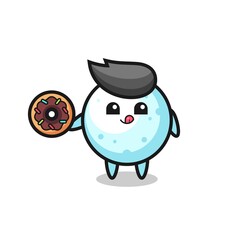 illustration of an snow ball character eating a doughnut