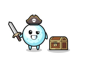 Obraz premium the snow ball pirate character holding sword beside a treasure box