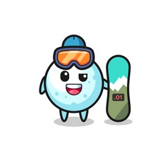 Illustration of snow ball character with snowboarding style