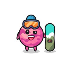 Fototapeta premium Illustration of ice cream scoop character with snowboarding style