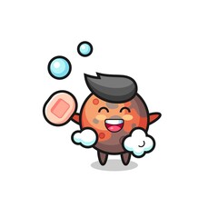 mars character is bathing while holding soap