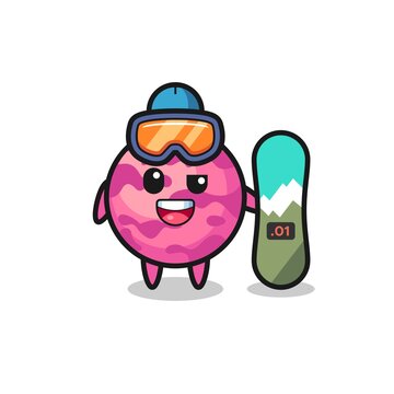 Illustration of ice cream scoop character with snowboarding style