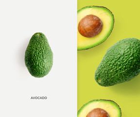 Creative layout made of avocado Flat lay. Food concept. Macro concept.