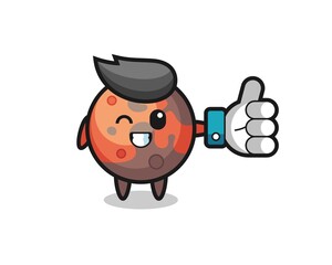 Fototapeta premium cute mars with social media thumbs up symbol