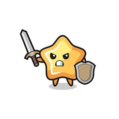 cute star soldier fighting with sword and shield