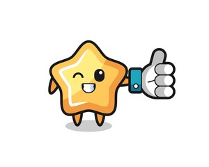 cute star with social media thumbs up symbol