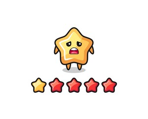 the illustration of customer bad rating, star cute character with 1 star