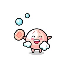 meatbun character is bathing while holding soap
