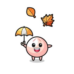 cartoon of the cute meatbun holding an umbrella in autumn