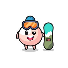 Illustration of meatbun character with snowboarding style