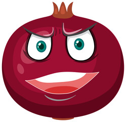 Pomegranate cartoon character with angry face expression on white background