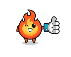 cute fire with social media thumbs up symbol