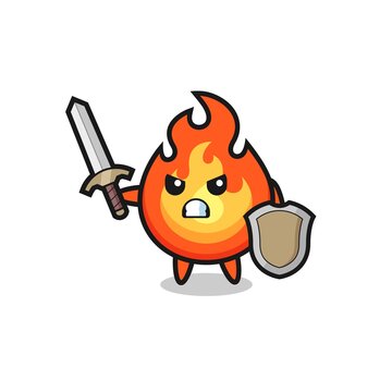 cute fire soldier fighting with sword and shield
