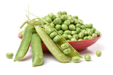Fresh peas isolated on white background 
