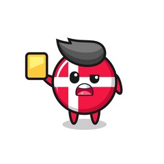 Obraz premium cartoon denmark flag badge character as a football referee giving a yellow card