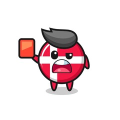 Obraz premium denmark flag badge cute mascot as referee giving a red card