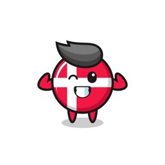 the muscular denmark flag badge character is posing showing his muscles