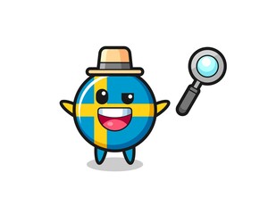 Fototapeta na wymiar illustration of the sweden flag badge mascot as a detective who manages to solve a case