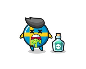illustration of an sweden flag badge character vomiting due to poisoning