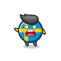 cute sweden flag badge cartoon in a very angry pose