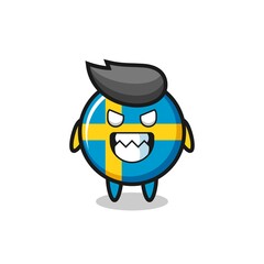 evil expression of the sweden flag badge cute mascot character