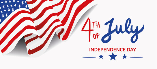 Fototapeta premium US Independence Day. American national flag art with handwritten lettering text. Vector illustration.