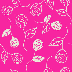 Pretty rose outline flowers seamless vector pattern design